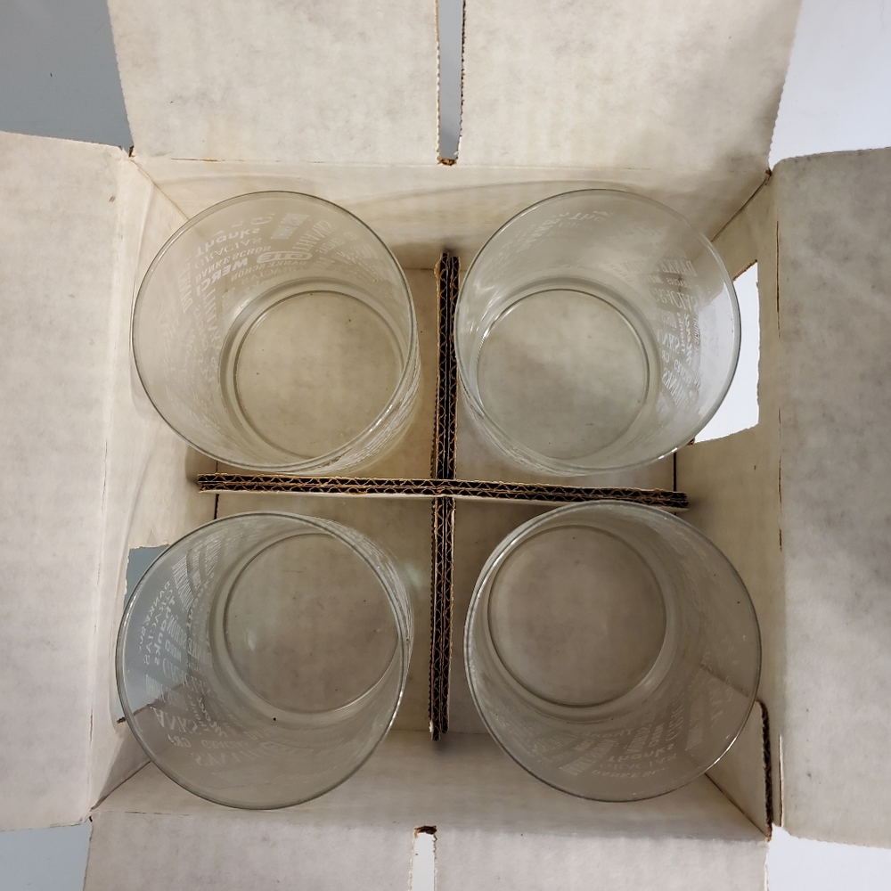 Vintage Low Ball Glasses Set of 4 Etched Multilingual Thank You Merci Gracias - Picture 4 of 8